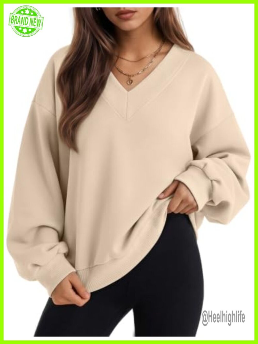Fleece Oversized V Neck Sweatshirt Drop Shoulder Pullover Fall Winter